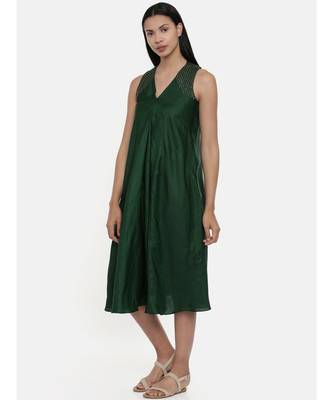 mayank modi Bottle Green,silk slub razer back  dress 3