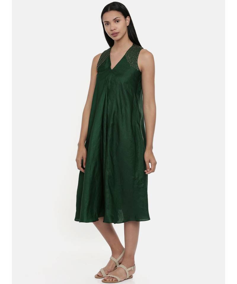 mayank modi Bottle Green,silk slub razer back  dress