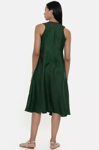 mayank modi Bottle Green,silk slub razer back  dress
