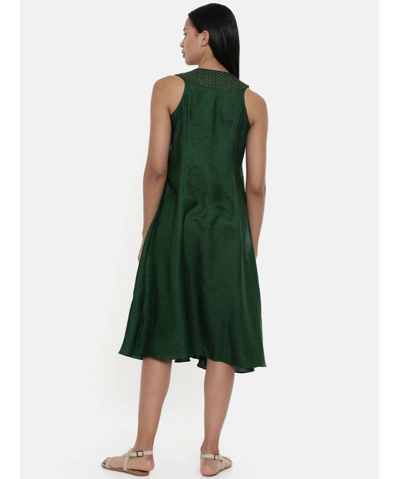 mayank modi Bottle Green,silk slub razer back  dress