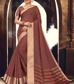 Coffee woven cotton silk saree with blouse