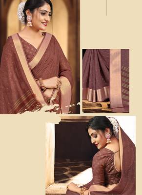 Coffee woven cotton silk saree with blouse 2