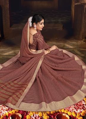 Coffee woven cotton silk saree with blouse 3