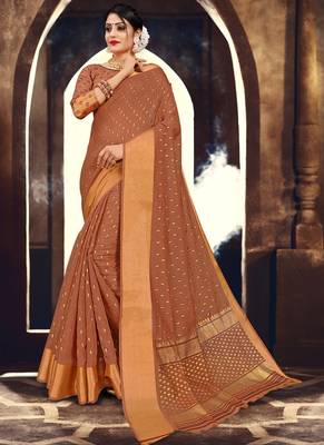 Brown woven cotton silk saree with blouse 1