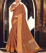 Brown woven cotton silk saree with blouse