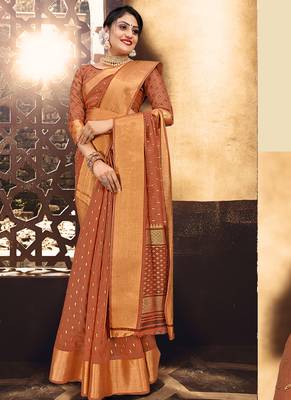 Brown woven cotton silk saree with blouse 2
