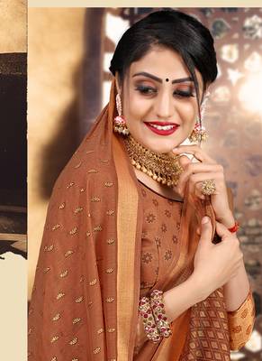 Brown woven cotton silk saree with blouse 3