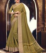 Olive woven cotton silk saree with blouse
