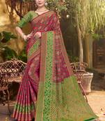 Rani pink woven art silk saree with blouse