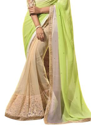 Multicolor hand woven georgette saree  3