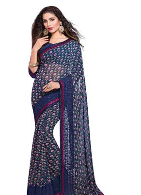 Blue printed georgette saree  1