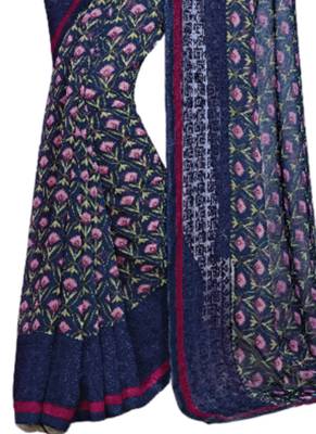 Blue printed georgette saree  3