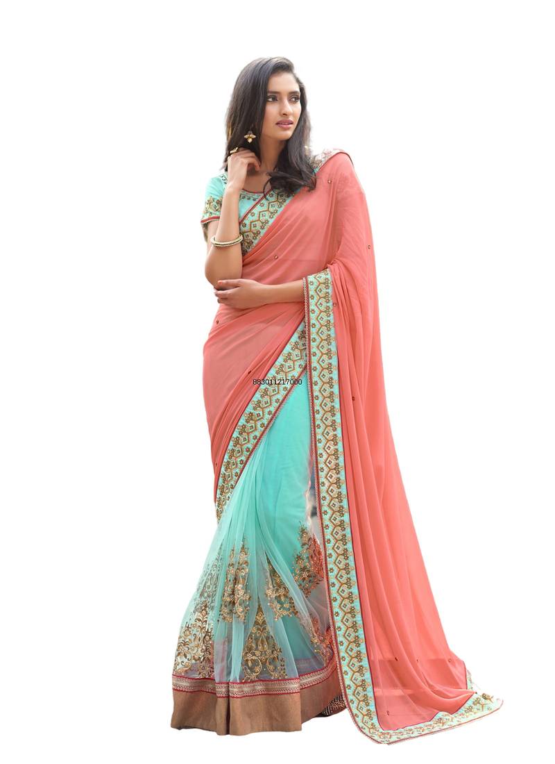 Multicolor embroidered net saree 