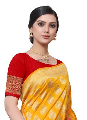 Yellow hand woven dupion silk saree 2