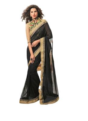 Black hand woven georgette saree  1