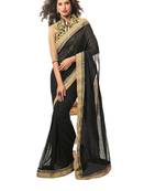 Black hand woven georgette saree 