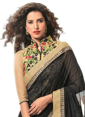 Black hand woven georgette saree  2