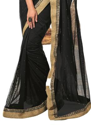Black hand woven georgette saree  3