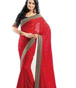 Red hand woven georgette saree 