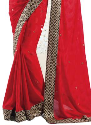 Red hand woven georgette saree  3