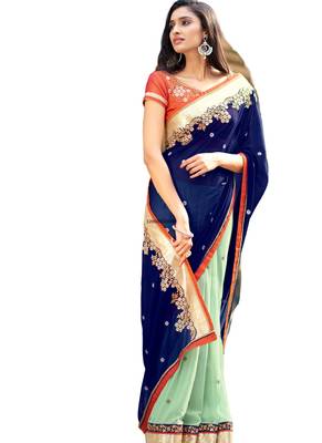 Multicolor embroidered net saree  1