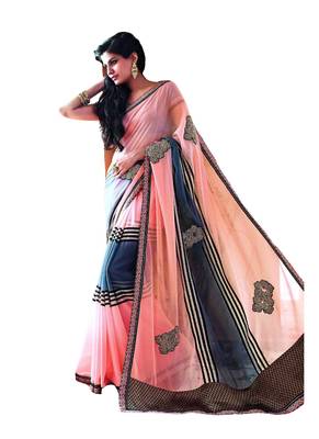 Peach embroidered georgette saree  1