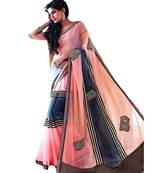 Peach embroidered georgette saree 