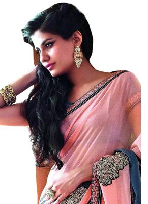 Peach embroidered georgette saree  2