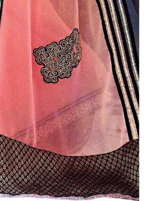Peach embroidered georgette saree  3