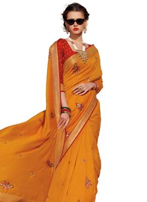 Yellow embroidered crepe saree 1