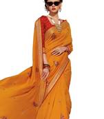 Yellow embroidered crepe saree
