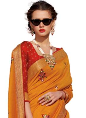 Yellow embroidered crepe saree 2
