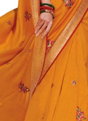 Yellow embroidered crepe saree 3