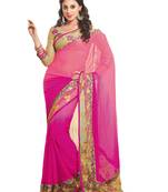 Pink embroidered georgette saree 