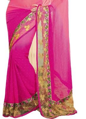 Pink embroidered georgette saree  3