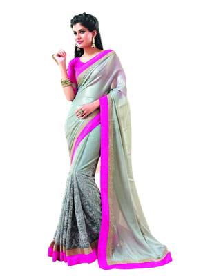 Grey embroidered net saree  1