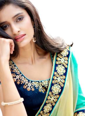 Blue embroidered crepe saree  2