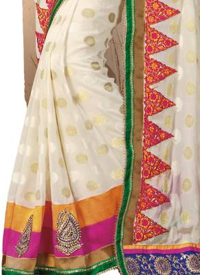 White hand woven georgette saree  3