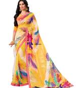 Yellow printed georgette saree 