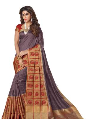 Grey embroidered dupion silk saree  1
