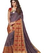 Grey embroidered dupion silk saree 