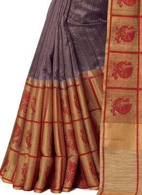 Grey embroidered dupion silk saree  3