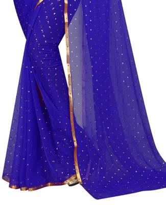 Blue plain chanderi saree with blouse 4
