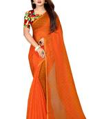 Orange plain chanderi saree with blouse
