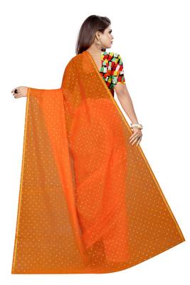 Orange plain chanderi saree with blouse 3
