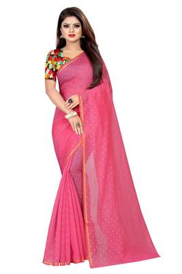 Peach plain chanderi saree with blouse 1