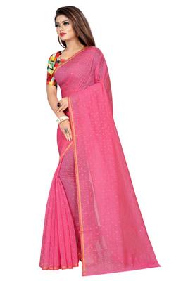Peach plain chanderi saree with blouse 2