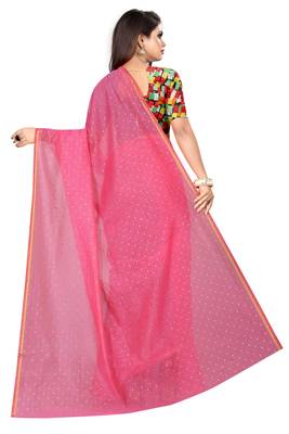 Peach plain chanderi saree with blouse 3