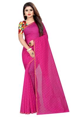 Magenta plain chanderi saree with blouse 1
