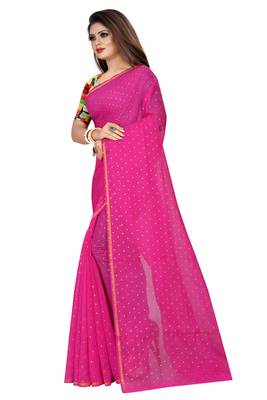 Magenta plain chanderi saree with blouse 2
